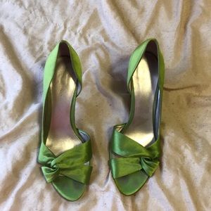 Green satin heels